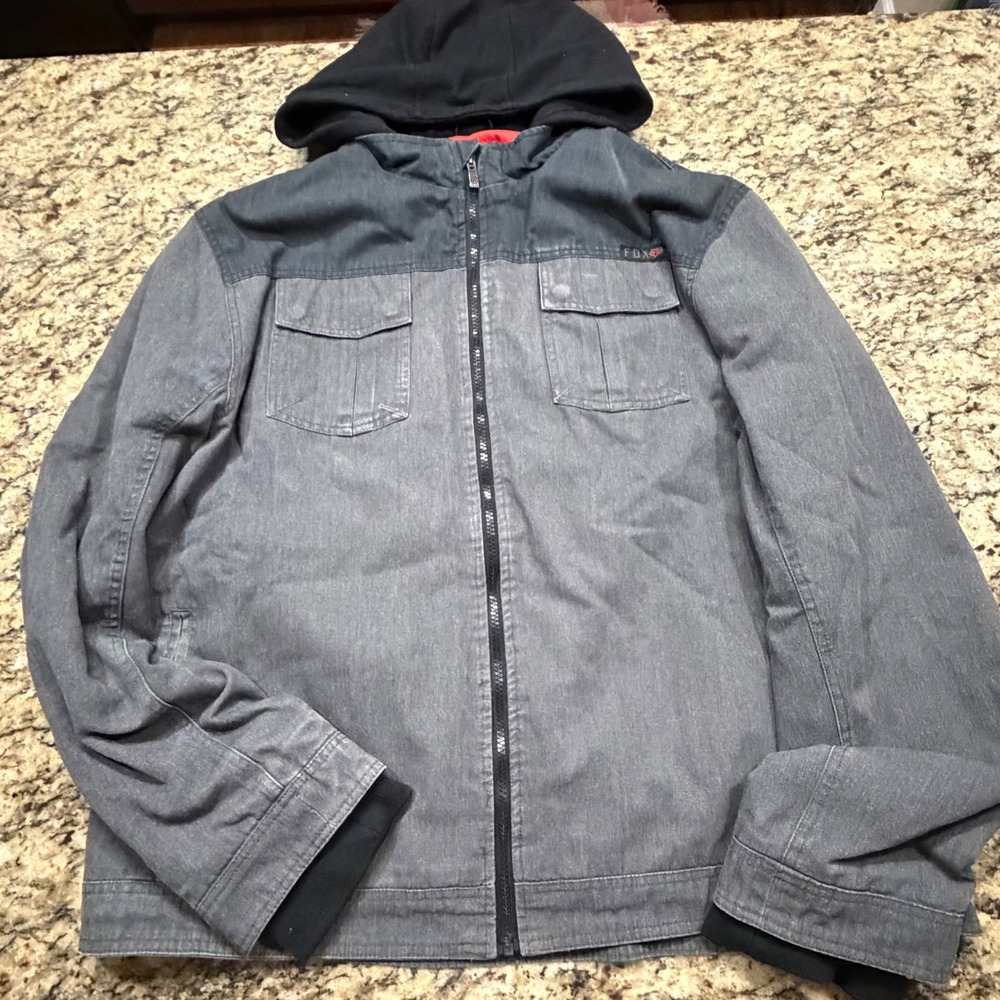 Fox Racing Heritage Forged Hooded Jacket Mens XXL Grey Black Full Zip Canvas